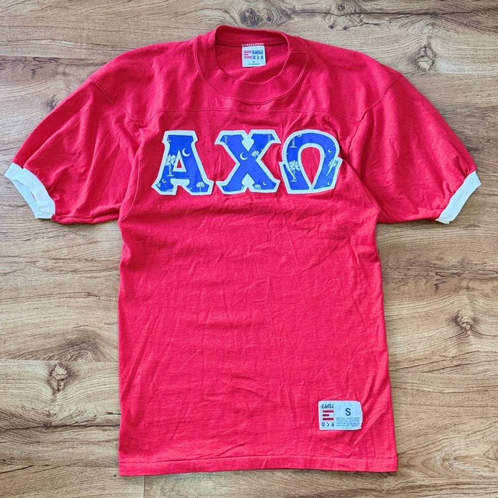 AXΩ Red Short Sleeve Crewneck T-Shirt with White Cuffs